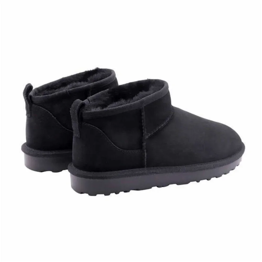 KS Fur Girls 4 Mini Ankle Boots Shearling Sheepskin Suede Slip-on Winter Shoe